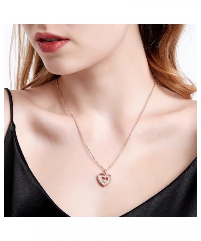 Gold Plated Heart Pendant Necklaces for Women and Girls, Forever Love Double Heart Pendant Chain with Sparky Cubic Zirconia w...