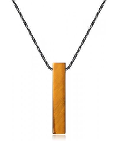 Simple Bar Stone Necklace for Men Women 20" Black-color Chain Tiger Eye $12.00 Necklaces