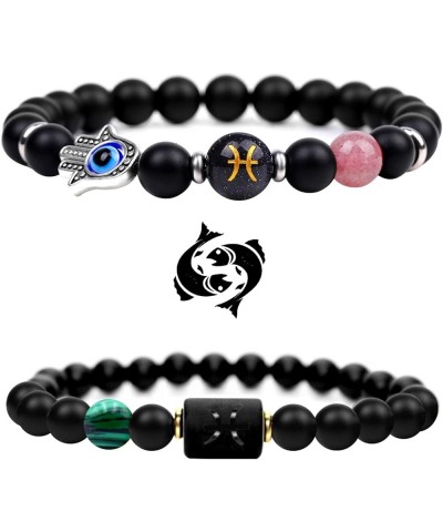 2Pcs Zodiac Bracelet 8MM Beaded Evil Eye Bracelet Spiritual Healing Crystal Bracelet for Women Men 12 Constellation Bracelet ...