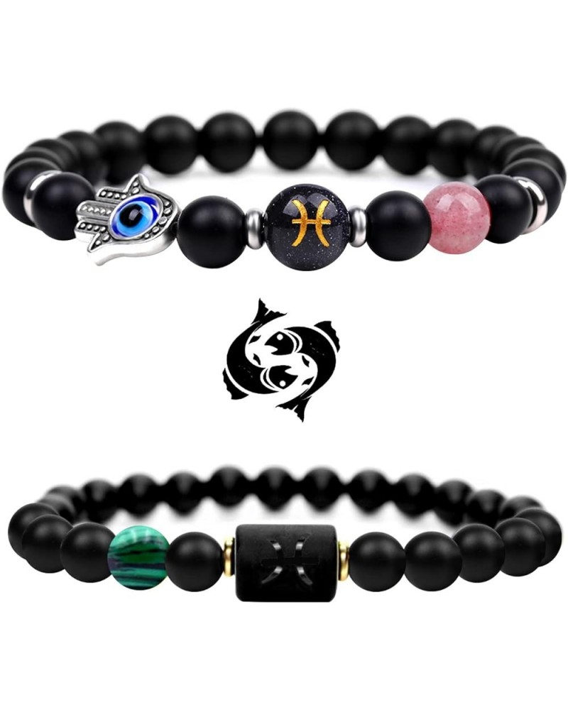 2Pcs Zodiac Bracelet 8MM Beaded Evil Eye Bracelet Spiritual Healing Crystal Bracelet for Women Men 12 Constellation Bracelet ...