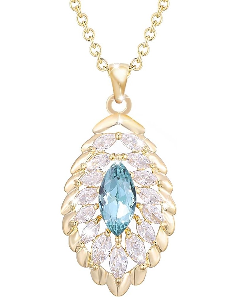 Oval Crystal Pendant Drop Dangle Necklaces for Women Glod Plated Costume Jewelry Mar-Aquamarine-14K Gold $14.13 Necklaces