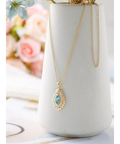 Oval Crystal Pendant Drop Dangle Necklaces for Women Glod Plated Costume Jewelry Mar-Aquamarine-14K Gold $14.13 Necklaces