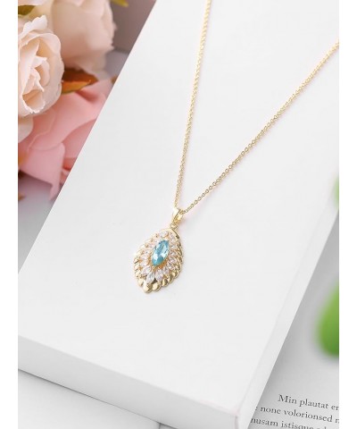 Oval Crystal Pendant Drop Dangle Necklaces for Women Glod Plated Costume Jewelry Mar-Aquamarine-14K Gold $14.13 Necklaces