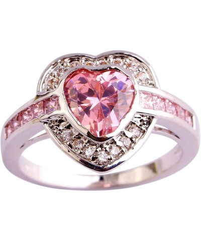 Women's 925 Sterling Silver Plated Heart Shape Created Amethyst and White Topaz Halo Ring Pink $4.05 Rings