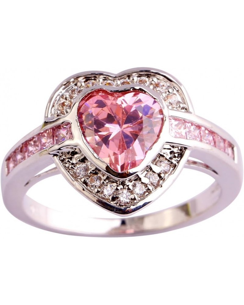 Women's 925 Sterling Silver Plated Heart Shape Created Amethyst and White Topaz Halo Ring Pink $4.05 Rings