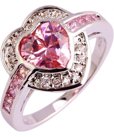 Women's 925 Sterling Silver Plated Heart Shape Created Amethyst and White Topaz Halo Ring Pink $4.05 Rings