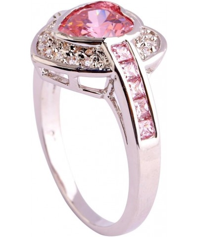 Women's 925 Sterling Silver Plated Heart Shape Created Amethyst and White Topaz Halo Ring Pink $4.05 Rings