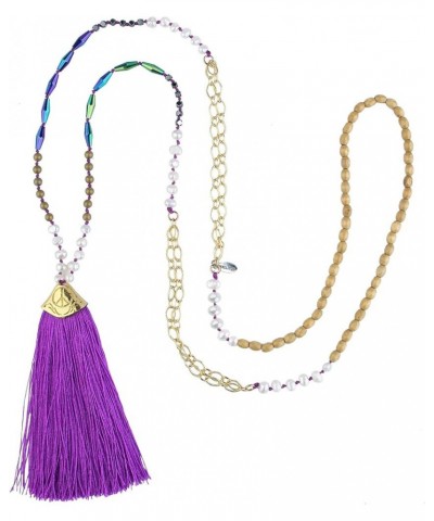 Turquoise Crystal Beads Strand Necklace Color Tassel Necklace for Women Purple 6E $7.71 Necklaces