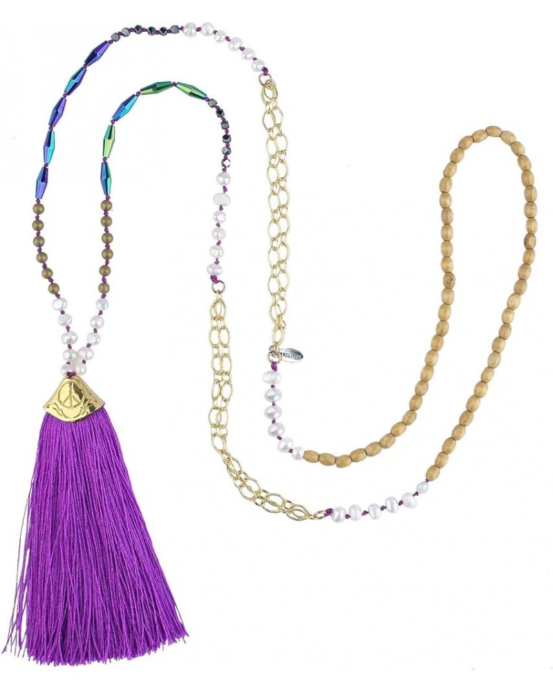 Turquoise Crystal Beads Strand Necklace Color Tassel Necklace for Women Purple 6E $7.71 Necklaces