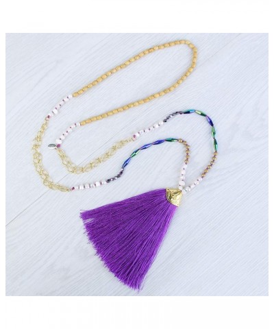 Turquoise Crystal Beads Strand Necklace Color Tassel Necklace for Women Purple 6E $7.71 Necklaces