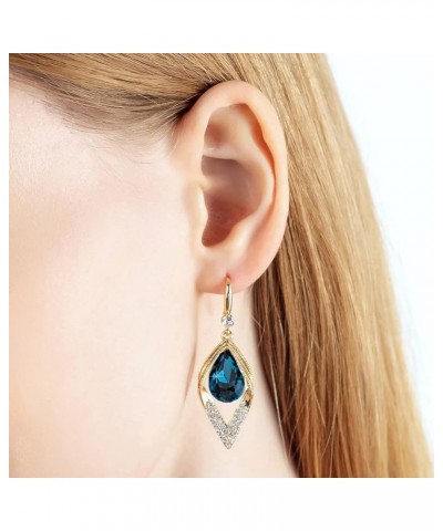 Austrian Crystal Teardrop Hollow Leaf Drop Dangle Earrings for Women 14K Rose Gold Plated Hypoallergenic Jewelry Dark Blue $9...