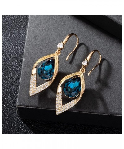 Austrian Crystal Teardrop Hollow Leaf Drop Dangle Earrings for Women 14K Rose Gold Plated Hypoallergenic Jewelry Dark Blue $9...