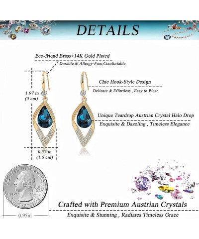 Austrian Crystal Teardrop Hollow Leaf Drop Dangle Earrings for Women 14K Rose Gold Plated Hypoallergenic Jewelry Dark Blue $9...