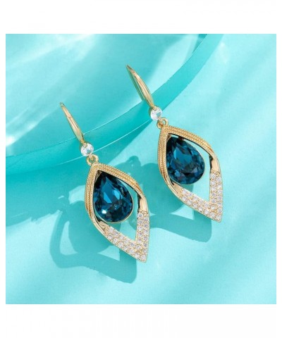 Austrian Crystal Teardrop Hollow Leaf Drop Dangle Earrings for Women 14K Rose Gold Plated Hypoallergenic Jewelry Dark Blue $9...