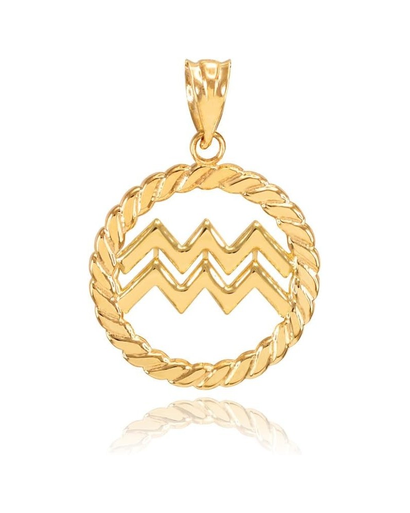 High Polish 10k Gold Roped Circle Zodiac Sign Charm Pendant 10k Yellow Gold Aquarius $72.19 Pendants