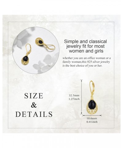 Black Onyx Drop Earrings for Women Sterling Silver 14k Gold Plated Filigree Dangle Leverback Earrings Jewelry Gift for Girls ...