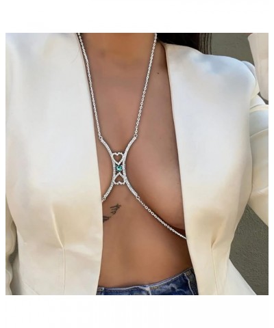 Rhinestone Chest Bracket Bra Chain Silver Heart Crystal Body Chains Sparkle Body Jewelry Accessories for Women and Girls 01 $...