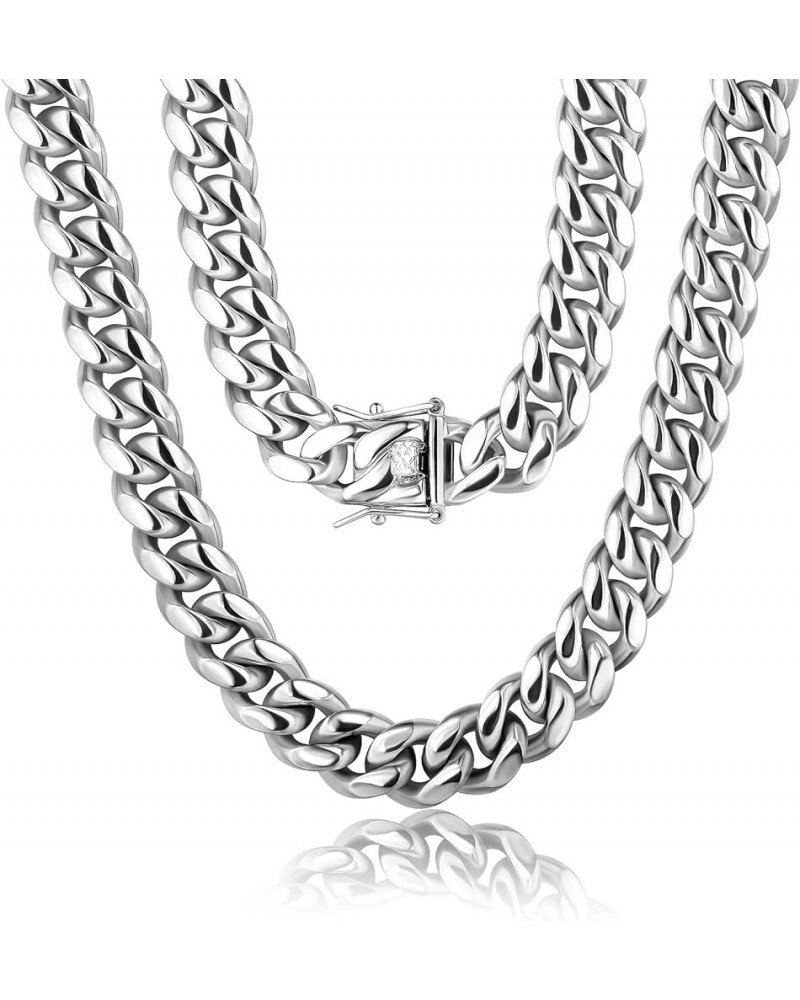 Miami Cuban Link Chain for Men Solid Stainless Steel Necklace for Men Women Hip Hop Jewelry Choker Necklace 18-30 Inches-with...