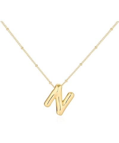 Bubble Initial Necklace Balloon Letter Necklaces for Women, 14K Gold Plated Dainty Pendant Chunky Alphabet Necklaces for Teen...