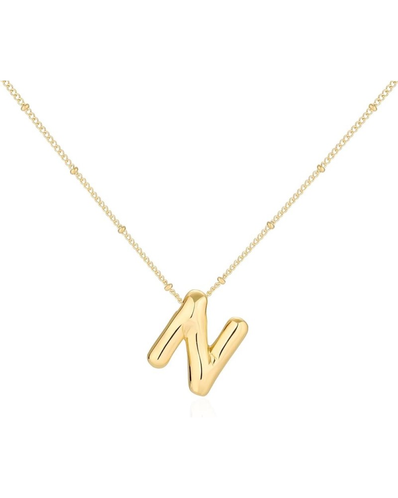 Bubble Initial Necklace Balloon Letter Necklaces for Women, 14K Gold Plated Dainty Pendant Chunky Alphabet Necklaces for Teen...