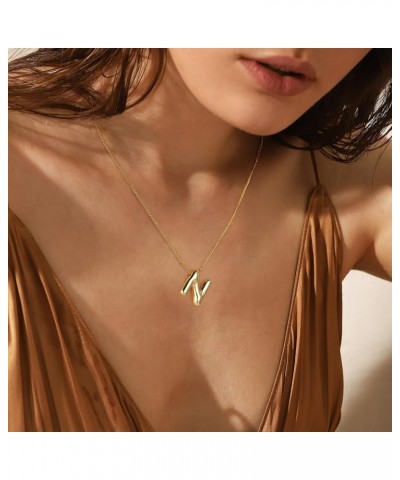 Bubble Initial Necklace Balloon Letter Necklaces for Women, 14K Gold Plated Dainty Pendant Chunky Alphabet Necklaces for Teen...