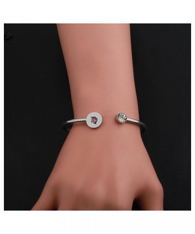 Simple Zodiac Sign Cuff Bracelet with Birthstone Birthday Gift for Women Virgo $7.83 Bracelets