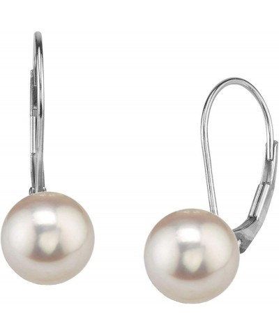 Genuine White Japanese Akoya Saltwater Cultured Pearl Leverback Earrings for Women 8.0-8.5mm $83.42 Earrings