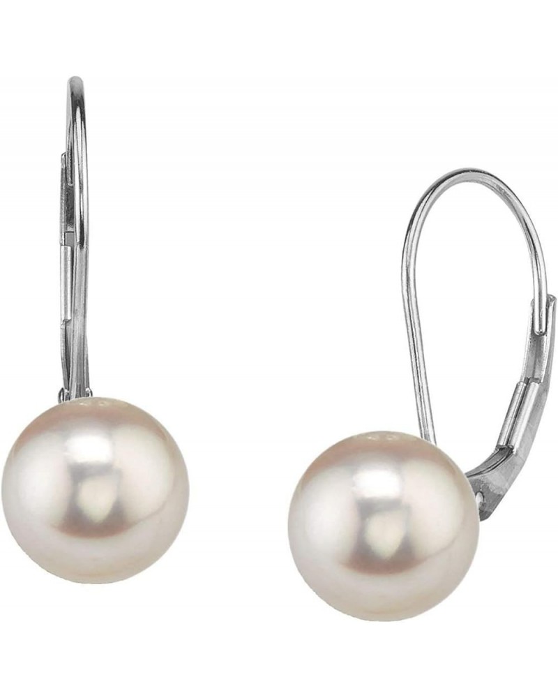 Genuine White Japanese Akoya Saltwater Cultured Pearl Leverback Earrings for Women 8.0-8.5mm $83.42 Earrings