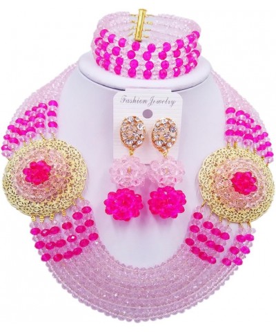 Nigerian Beads Jewelry Set African Necklaces for Women Crystal Bridal Wedding Jewelry Sets Pink Hot Pink $18.89 Jewelry Sets