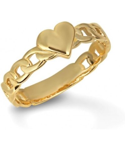 10K and 14K Gold Heart Cuban Chain Link Love Ring Available in Yellow, Rose and White Gold with multiple ring sizes A. 14K Ye...