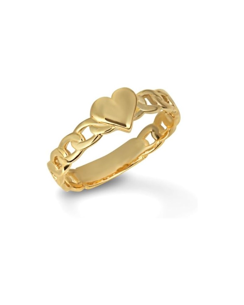 10K and 14K Gold Heart Cuban Chain Link Love Ring Available in Yellow, Rose and White Gold with multiple ring sizes A. 14K Ye...