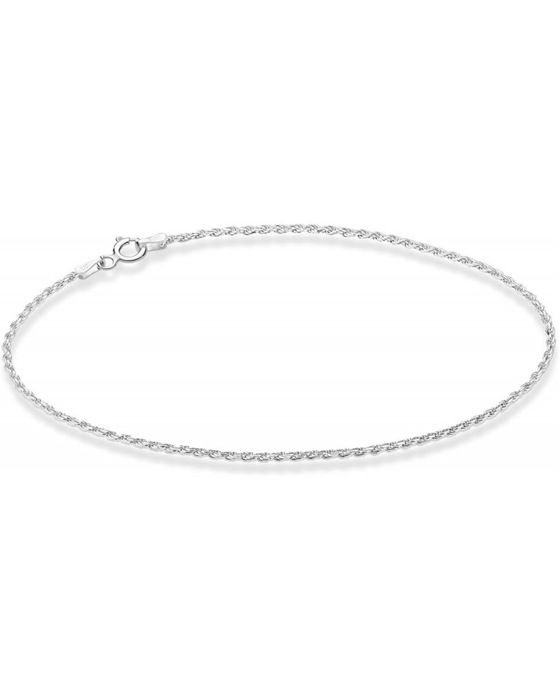 925 Sterling Silver Solid 1.5mm Diamond-Cut Braided Rope Chain Anklet Ankle Bracelet for Women Teen Girls, Made in Italy ster...