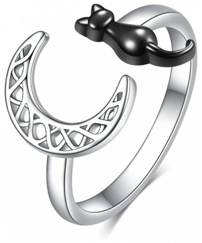 Cat Ring Sterling Silver Black Cat on the Celtic Moon Ring Gifts for Women (7) 8 $9.00 Rings