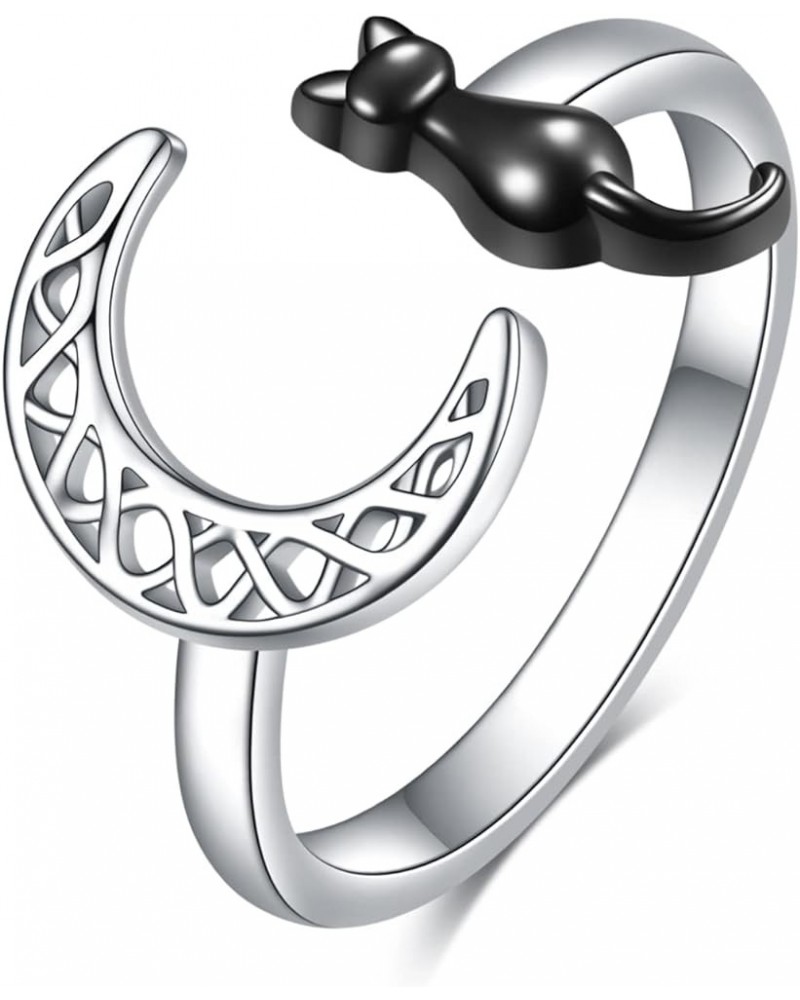 Cat Ring Sterling Silver Black Cat on the Celtic Moon Ring Gifts for Women (7) 8 $9.00 Rings