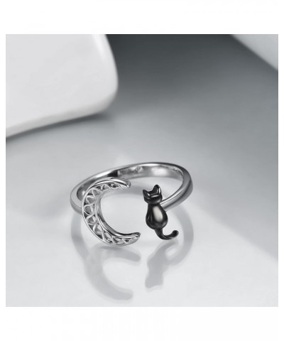 Cat Ring Sterling Silver Black Cat on the Celtic Moon Ring Gifts for Women (7) 8 $9.00 Rings