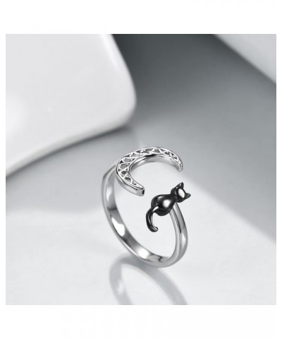 Cat Ring Sterling Silver Black Cat on the Celtic Moon Ring Gifts for Women (7) 8 $9.00 Rings