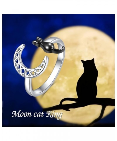 Cat Ring Sterling Silver Black Cat on the Celtic Moon Ring Gifts for Women (7) 8 $9.00 Rings