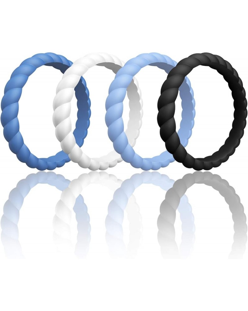 Womens Thin Swivel Wedding Bands - Stackable Silicone Wedding Rings - 2.5mm Wide - 2mm Thick Blue, Light Blue, White, Black $...