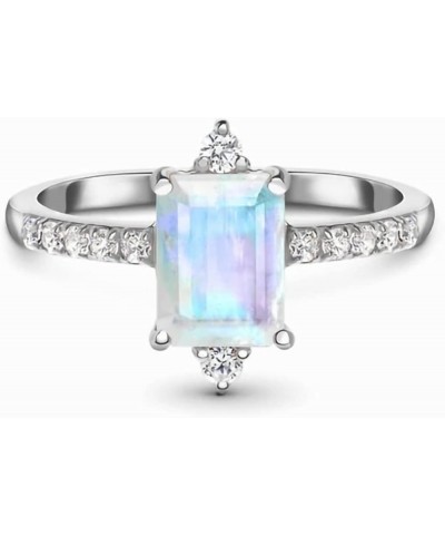 Moonstone Ring 925 Sterling Silver Moonstone Ring for Women 18K White Gold Plated Spinning Ring Rainbow Moon Stone Statement ...