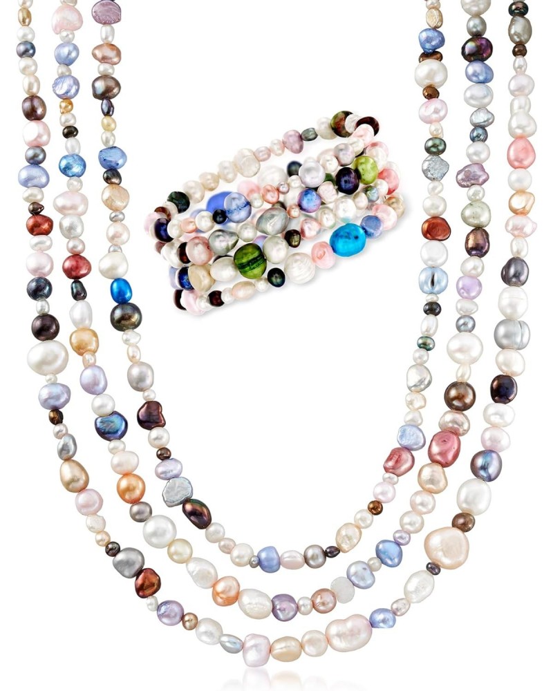 4-8mm Multicolored Cultured Baroque Pearl Jewelry Set: 4 Bracelets and Necklace. 64 inches $37.60 Jewelry Sets