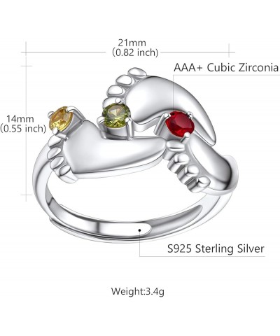 Personalized Birthstones Baby Feet Ring 925 Sterling Silver Open Adjustable Mother's Baby Foot Rings Custom Made Jewelry Newb...