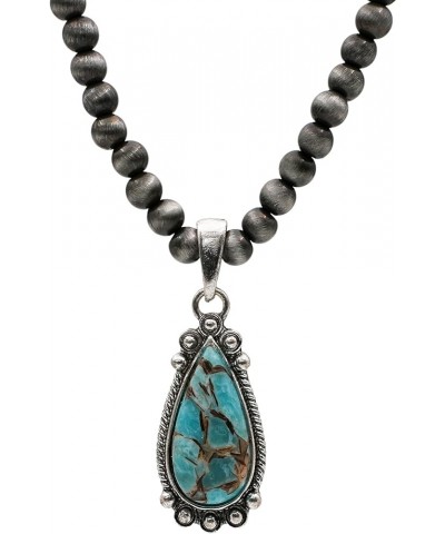 Turquoise Stone Silvertone Teardrop Pendant Faux Navajo Pearl Necklace 18 Inch Turquoise $10.44 Necklaces