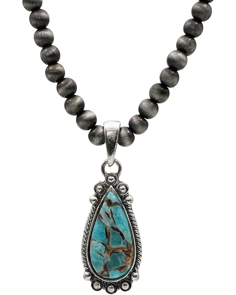 Turquoise Stone Silvertone Teardrop Pendant Faux Navajo Pearl Necklace 18 Inch Turquoise $10.44 Necklaces