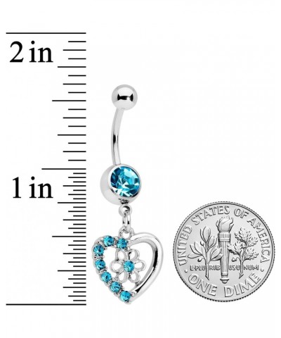 Womens 14G 316L Steel Navel Ring Piercing Color Accent Floral Heart Dangle Belly Button Ring Blue $11.39 Body Jewelry