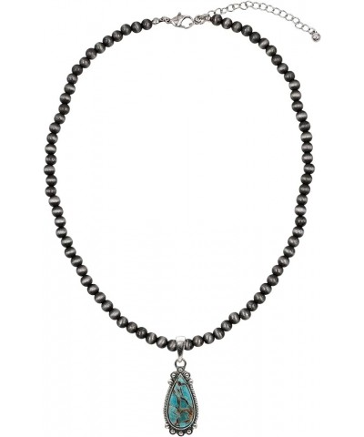 Turquoise Stone Silvertone Teardrop Pendant Faux Navajo Pearl Necklace 18 Inch Turquoise $10.44 Necklaces