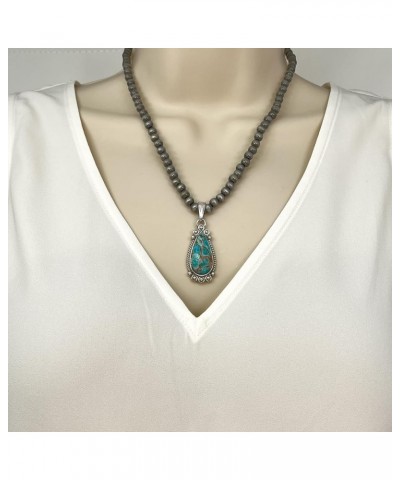 Turquoise Stone Silvertone Teardrop Pendant Faux Navajo Pearl Necklace 18 Inch Turquoise $10.44 Necklaces