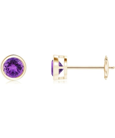 Natural Amethyst Solitaire Stud Earrings for Women Girls in Sterling Silver/14K Solid Gold/Platinum | February Birthstone Jew...