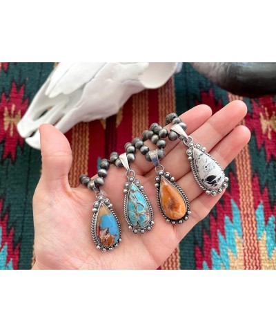 Turquoise Stone Silvertone Teardrop Pendant Faux Navajo Pearl Necklace 18 Inch Turquoise $10.44 Necklaces