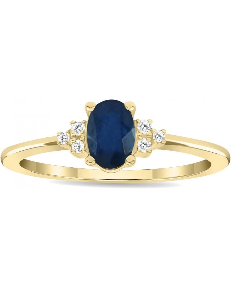 Women's Oval Shaped Sapphire and Diamond Half Moon Ring in 10K Yellow Gold $117.82 Rings