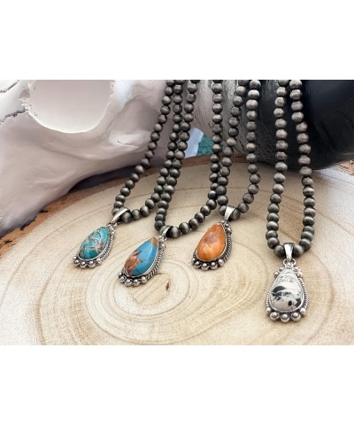 Turquoise Stone Silvertone Teardrop Pendant Faux Navajo Pearl Necklace 18 Inch Turquoise $10.44 Necklaces